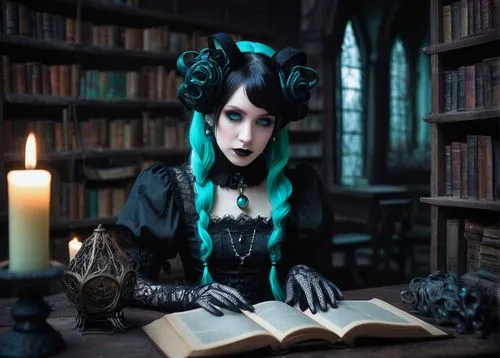 grimoire,spellbook,gothic woman,gothic style,magic grimoire,gothic portrait,gothic,demoness,darkling,isoline,blue enchantress,bibliophile,bluestocking,malefic,bewitching,gothic dress,shrilly,dark gothic mood,magick,lectio,Illustration,Children,Children 06