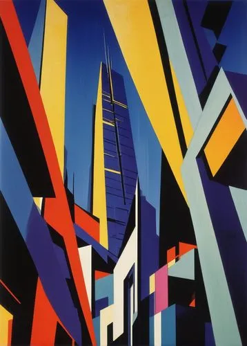 Dadaist architecture, modern art movement, irregular shapes, abstract forms, bold colors, geometric patterns, fragmented structures, distorted proportions, provocative decorations, avant-garde style, 