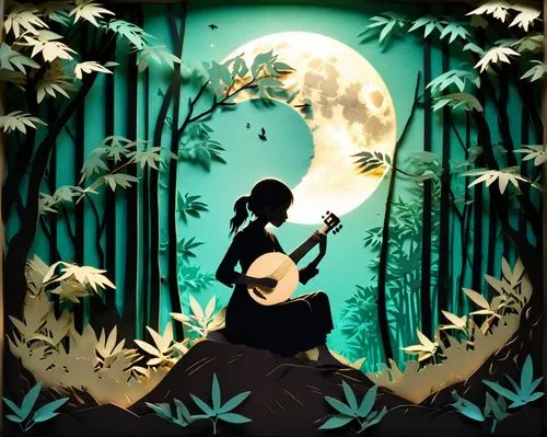 silhouette art,art silhouette,woman silhouette,banjo player,violinist violinist of the moon,dance silhouette,banjo guitar,serenade,mermaid silhouette,musical background,silhouette dancer,woman playing violin,mandolin,guitar,silhouette,concert guitar,banjo uke,cavaquinho,forest of dreams,woman playing,Unique,Paper Cuts,Paper Cuts 10