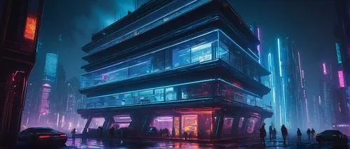 cyberpunk,futuristic,apartment block,cybertown,hypermodern,cybercity,bladerunner,apartment building,futuristic architecture,electrohome,metropolis,futuristic landscape,skyscraper,polara,apartment house,synth,an apartment,microdistrict,apartments,cyberscene,Illustration,Retro,Retro 11