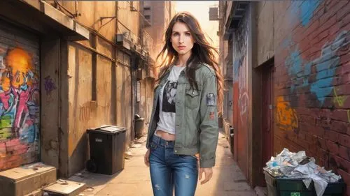 jeans background,photo painting,photographic background,girl walking away,photoshop manipulation,image manipulation,creative background,portrait background,photo session in torn clothes,image editing,denim background,alley,alleyways,alleyway,alleys,3d background,rotoscoping,city ​​portrait,in photoshop,photo manipulation