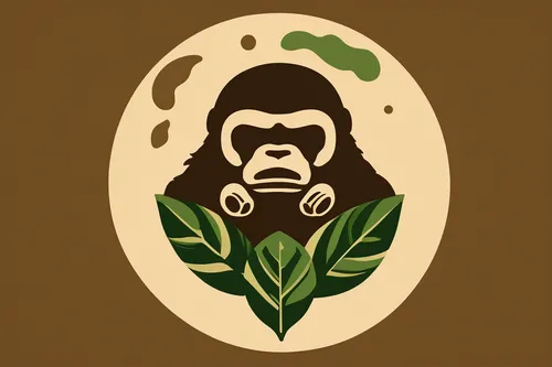 Create a nature-inspired Bape logo with organic shapes and earthy colors.,gorilla,monkey banana,food icons,orangutan,ape,the monkey,great apes,kong,monkey,growth icon,kalimantan,barbary ape,primate,ch