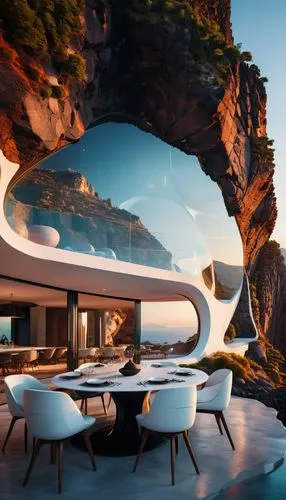 futuristic landscape,futuristic architecture,sky space concept,futuristic art museum,dunes house,riviera,cubic house,ufo interior,sky apartment,terrazza,dreamhouse,breakfast room,alpine restaurant,malaparte,futuristic,house in the mountains,yacht exterior,virtual landscape,renders,capri,Photography,General,Fantasy