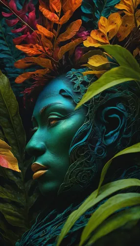 Explore the vibrant colors and intricate details of 4K pics captured in nature's serene majesty.,siren,dryad,avatar,neon body painting,flora,poison ivy,rusalka,photosynthesis,girl in a wreath,mother e