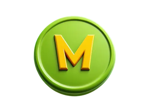 Matcha logo, green tea branding, circular shape, stylized letter "M", minimalist design, bold font, bright green color, glossy finish, 3D rendering, close-up shot, soft focus, warm lighting, high cont