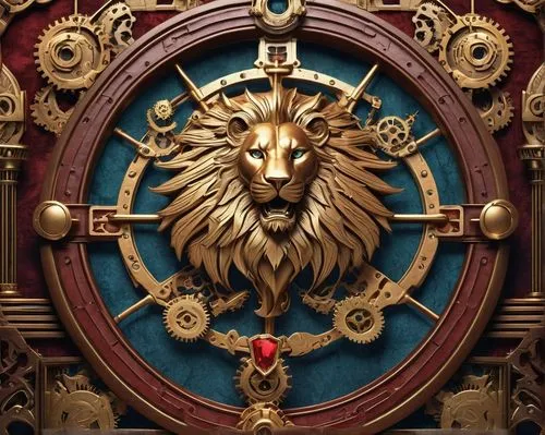 ship's wheel,lion,dartboard,lion number,lion capital,longcase clock,grandfather clock,zodiac,ships wheel,zodiac sign leo,forest king lion,clockmaker,clockwork,two lion,dart board,fairy tale icons,crown icons,lion head,tokyo disneysea,cuckoo clock,Conceptual Art,Fantasy,Fantasy 25