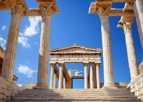 greek temple,dougga,baalbek,celsus library,laodicea,palmyra,ephesus,erechtheus,temple of diana,temple of hercules,capitolium,baalbeck,hierapolis,doric columns,caesonia,roman temple,akropolis,celsus,colonnaded,acropolis,Illustration,Realistic Fantasy,Realistic Fantasy 16