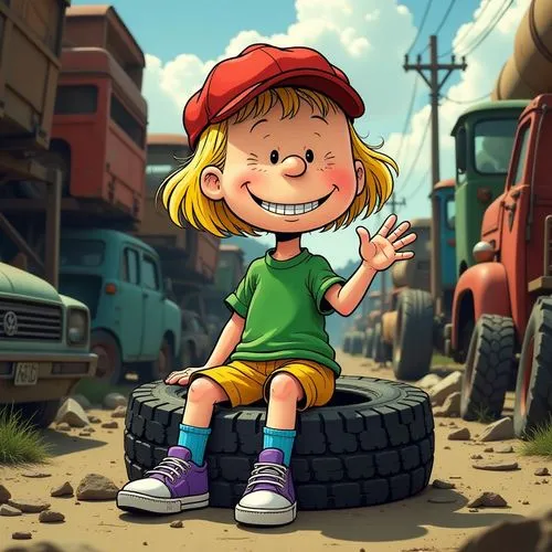 helga,pomponia,girl with a wheel,girl and car,recess,soffiantini,Illustration,Children,Children 02