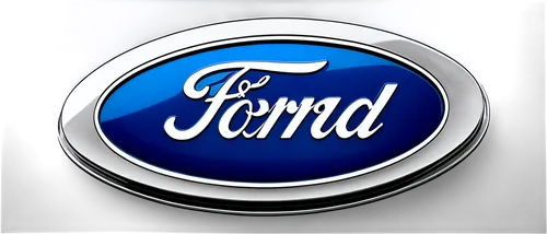 Blue oval shape, Ford logo, silver letters "FORD", chrome outline, 3D metallic texture, glossy finish, central composition, close-up shot, shallow depth of field, high contrast lighting, cinematic ren