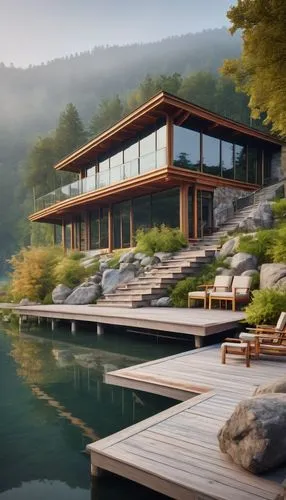 house by the water,house with lake,snohetta,house in the mountains,house in mountains,summer house,beautiful home,the cabin in the mountains,wooden decking,dreamhouse,pool house,luxury property,mid century house,forest house,summer cottage,amanresorts,floating huts,boathouse,fallingwater,lake view,Art,Artistic Painting,Artistic Painting 35