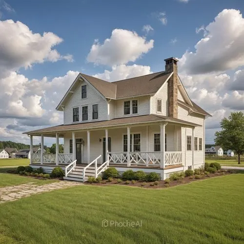 an old white farmhouse house with grass lawn in front,country house,country cottage,farm house,farmhouse,traditional house,southfork,Photography,General,Realistic