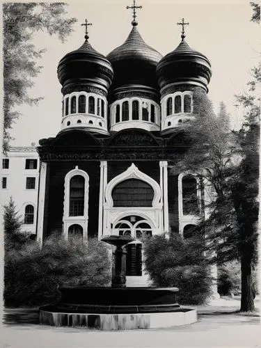 Architectural ink black white
,an old picture of a small church in the woods,smolny,yaroslavl,novodevichy,taganrog,poltava,eparchy,Art,Artistic Painting,Artistic Painting 22