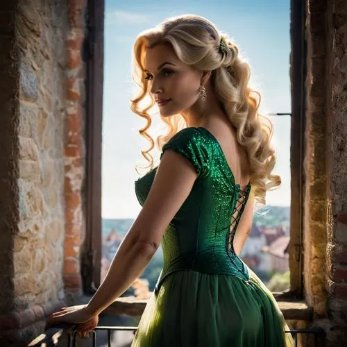 celtic woman,green dress,dirndl,rapunzel,aliona,shipka,Photography,General,Cinematic