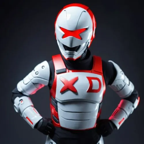 A character with armor in a combat stance, his helmet has an X-shaped visor, and his mouth is shaped like a D, as if it were a smile. His chest is written XD
Tokusatsu character, the humanoid characte