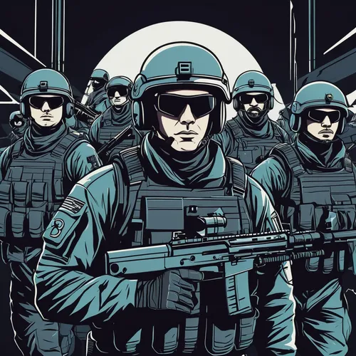 Describe a highly secretive special forces unit in a thrilling action-packed mission.,federal army,swat,military organization,police uniforms,the army,soldiers,officers,army men,police force,police of