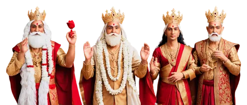 Lord Brahma, four heads, white beard, golden skin, ornate crown, multiple arms, holding Vedas, rosary, lotus flower, red garments, intricate embroidery, divine aura, soft focus, warm color tone, cinem