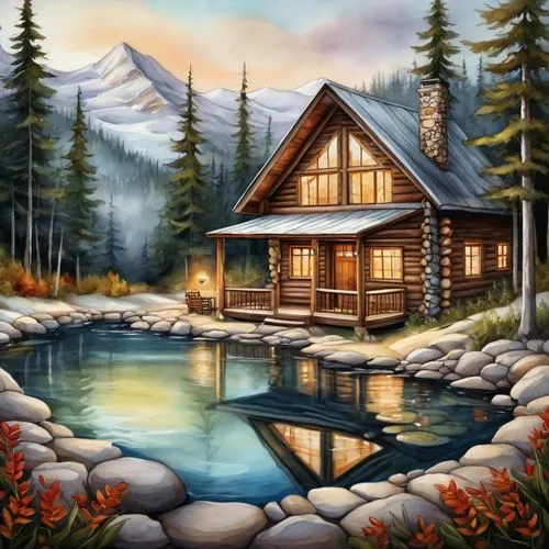 the cabin in the mountains,house in mountains,summer cottage,house with lake,house in the mountains,home landscape,log cabin,cottage,small cabin,house in the forest,landscape background,house by the water,fisherman's house,boathouse,log home,mountain hut,boat house,beautiful home,pool house,mountain scene,Conceptual Art,Daily,Daily 34