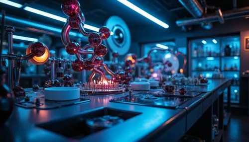 cinema 4d,3d render,laboratory,chemical laboratory,plasma lamp,lab,synthetic,biolab,cyberscene,laboratories,blender,semiconductors,electron,hvdc,modules,ufo interior,formula lab,voltage,kilovolt,retro diner