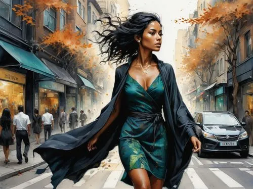 woman walking,donsky,thandie,girl walking away,dirie,promethea,ofili,struzan,longhena,african woman,a pedestrian,african american woman,fantasy art,world digital painting,black woman,severine,martindell,woman shopping,liberations,sprint woman,Illustration,Paper based,Paper Based 13