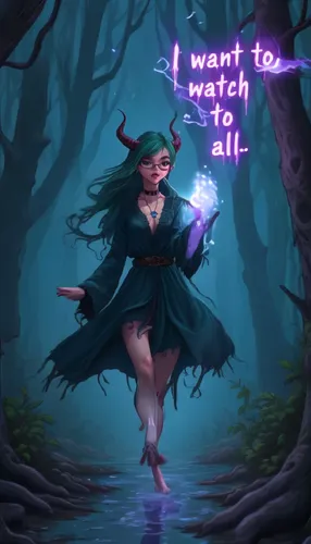 An evil girl walks with swirling purple magic while splashing purple puddles below.,bewitch,the enchantress,fae,the witch,bewitching,witching