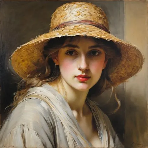 perugini,portrait of a girl,girl wearing hat,woman's hat,the hat-female,young woman,Illustration,Paper based,Paper Based 11