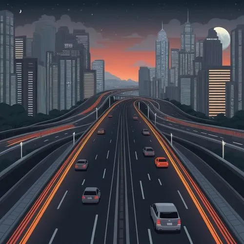 city highway,superhighways,koyaanisqatsi,autostrada,night highway,autobahn,Illustration,Vector,Vector 05