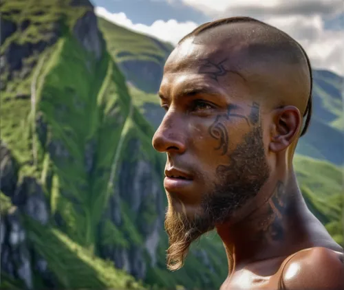 Remove tattoos, normal skin,maori,cave man,neanderthal,germanic tribes,papua,male elf,polynesian,indian monk,avatar,aborigine,world digital painting,mohawk,papuan,viking,monk,fantasy portrait,primitiv