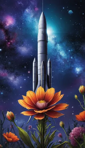 rocket flower,rocket flowers,spacefill,rocketship,cosmic flower,space art,cygnus,space shuttle,space craft,space voyage,shuttle,shuttlecocks,spacescraft,cosmos,flower background,flowers celestial,space tourism,space,moonflower,lift-off,Illustration,Abstract Fantasy,Abstract Fantasy 14