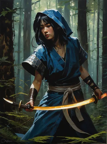 quarterstaff,swordswoman,female warrior,longbow,bow and arrows,blue enchantress,bow arrow,warrior woman,katana,huntress,heroic fantasy,wind warrior,mulan,bows and arrows,the wanderer,sorceress,inward arrows,bow and arrow,aa,scythe,Conceptual Art,Fantasy,Fantasy 15