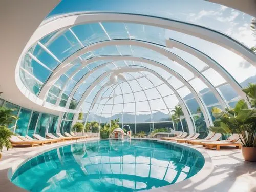 therme,etfe,pool house,glass roof,aqua studio,swimming pool,conservatory,tropical house,futuristic architecture,infinity swimming pool,conservatories,palm house,glasshouse,diamond lagoon,water cube,roof top pool,glass pyramid,piscine,luxury hotel,inflatable pool,Illustration,Japanese style,Japanese Style 01