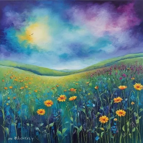 wildflower meadow,meadow in pastel,flower meadow,flower field,dandelion meadow,summer meadow,dandelion field,meadow landscape,cornflower field,flowering meadow,flowers field,spring meadow,cosmos field,blooming field,field of flowers,sunflower field,blanket of flowers,small meadow,meadow flowers,sunbursts,Illustration,Paper based,Paper Based 15