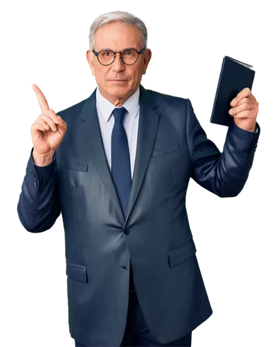 Elderly man, chairman, solo, (60yo), serious expression, glasses, gray hair, suit, tie, black leather shoes, wooden desk, papers scattered, pen in hand, pointing gesture, mature, realistic, softbox li