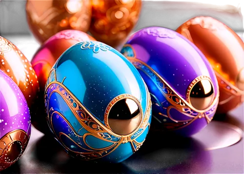 Easter eggs, decorated, colorful, shiny surface, intricate designs, ornate patterns, golden accents, sparkles, pastel colors, soft lighting, close-up, 3/4 composition, shallow depth of field, warm col