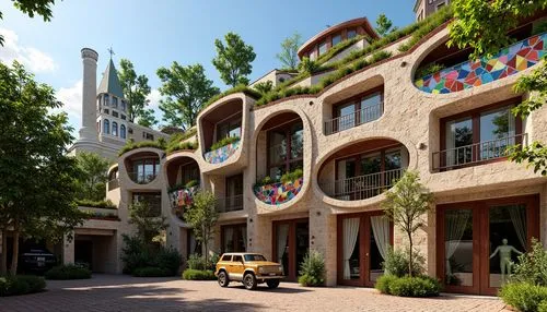 hundertwasser,ecovillages,kifissia,dubailand,gaudi park,gaudi,ecovillage,souk madinat jumeirah,townhomes,villaggio,casa fuster hotel,townhouses,dubai miracle garden,hotel w barcelona,masdar,escher village,riad,sursock,cohousing,hanging houses