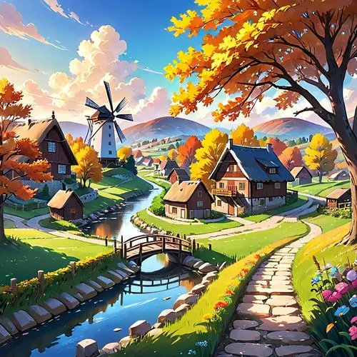 autumn landscape,home landscape,landscape background,autumn background,cartoon video game background,fall landscape,Anime,Anime,Realistic