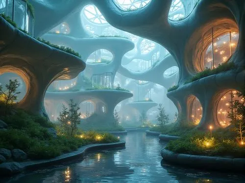 biospheres,futuristic landscape,mushroom landscape,fractal environment,ecotopia,elven forest,biomes,apiarium,fairy world,aquarium,fantasy landscape,rivendell,biopiracy,alien world,winter garden,serpentarium,biodome,wonderlands,biosphere,3d fantasy,Photography,General,Realistic