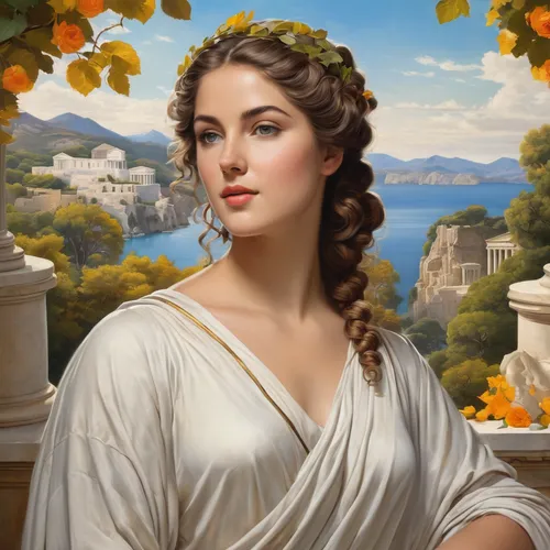 artemisia,aphrodite,athena,cleopatra,greek mythology,athenian,lycaenid,lacerta,cepora judith,greek myth,emile vernon,capri,taormina,romantic portrait,classical antiquity,athene brama,portrait background,cybele,artemis,hellenic,Art,Classical Oil Painting,Classical Oil Painting 02