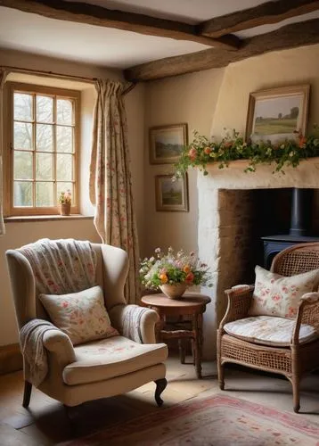 country cottage,sitting room,inglenook,cotswolds,claverton,highgrove,trerice in cornwall,darrowby,hambleton,ellenborough,settees,dandelion hall,wooden beams,boringdon,country house,settee,vaulted ceiling,great chalfield,loseley,housedress,Art,Artistic Painting,Artistic Painting 04