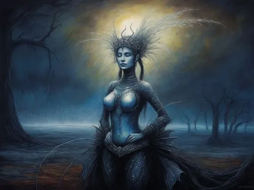 blue enchantress,hecate,niobe,rusalka,varuna,priestess,dakini,shamanic,naiad,saturnyne,sorceress,vodun,the enchantress,queen of the night,fantasy art,hekate,nephthys,shiva,undine,samhain,Illustration,Realistic Fantasy,Realistic Fantasy 33