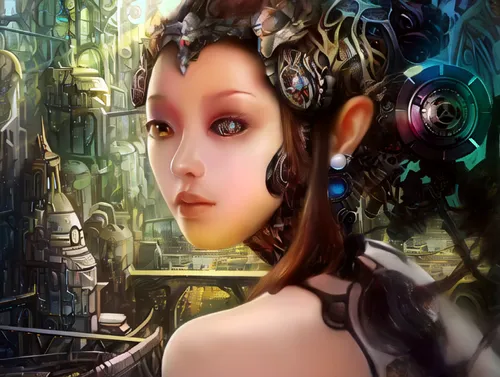 fantasy art,dryad,sci fiction illustration,fantasy portrait,faerie,the enchantress,world digital painting,3d fantasy,faery,cybernetics,fantasy picture,game illustration,fae,biomechanical,chinese art,gaia,mystical portrait of a girl,antasy,oriental princess,fairy world