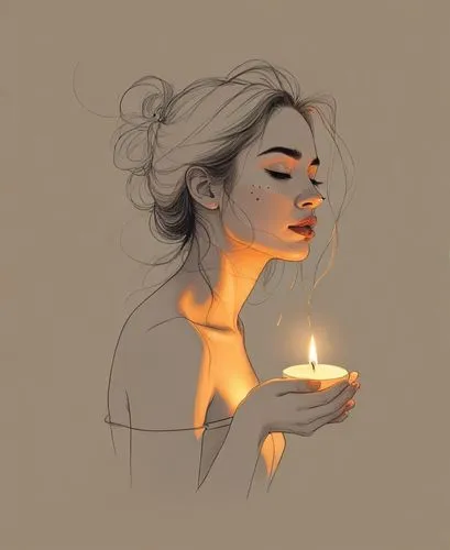 Lady with a candle in her hand,burning candle,burning candles,candle,candlelight,a candle,candlelit