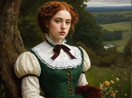 girl in the garden,portrait of a girl,young woman,girl on the river,girl picking flowers,portrait of a woman,victorian lady,franz winterhalter,romantic portrait,holding flowers,young lady,lily of the field,emile vernon,girl in flowers,girl with tree,vintage female portrait,young girl,woman sitting,lilly of the valley,elizabeth nesbit,Conceptual Art,Fantasy,Fantasy 14