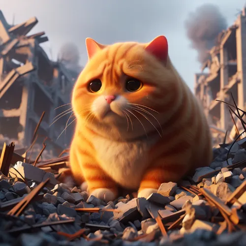 scottish fold,cinema 4d,ginger cat,simba,cartoon cat,british shorthair,defense,catastrophe,b3d,cute cat,rubble,cat,firestar,mow,red tabby,aaa,wall,lost in war,ban,animal film