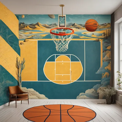 Compose a vintage-inspired Ja Morant wallpaper with a retro basketball court.,basketball board,basketball hoop,basketball court,parquet,backboard,vector ball,sports wall,wall & ball sports,wall paint,