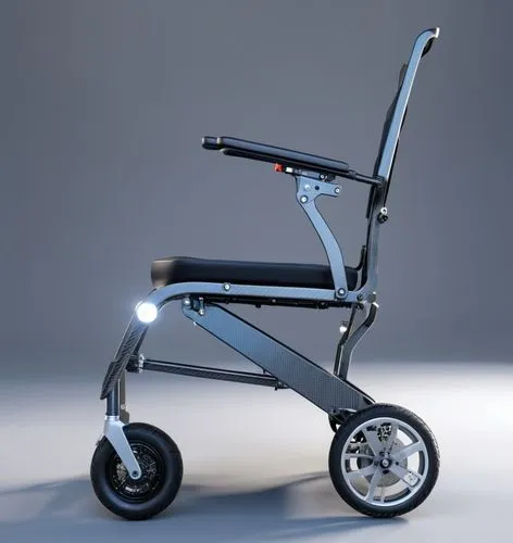 一辆碳纤维电动轮椅车
,a small wheel chair with lights on the seat,stroller,pushchair,trikke,blue pushcart,electric scooter,push cart,Photography,General,Realistic