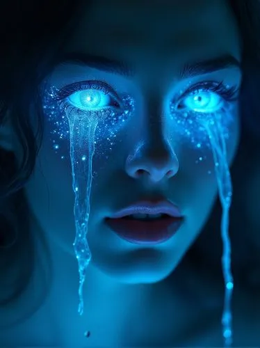 bioluminescent,ice queen,angel's tears,bioluminescence,neon body painting,ice princess,Photography,General,Realistic