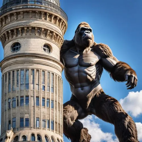 King Kong climbing the Eiphel tower in Paris france,king kong,kong,gorilla,gorilla soldier,silverback,ape,great apes,uganda,up,impact tower,cgi,giant schirmling,gigantic,skordalia,monument protection,