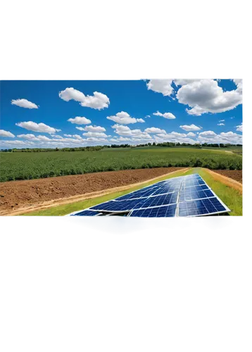 solar panels, rows of panels, sunny day, blue sky, white clouds, rural landscape, vast open space, modern technology, sleek design, metallic frames, photovoltaic cells, electrical wires, concrete foun