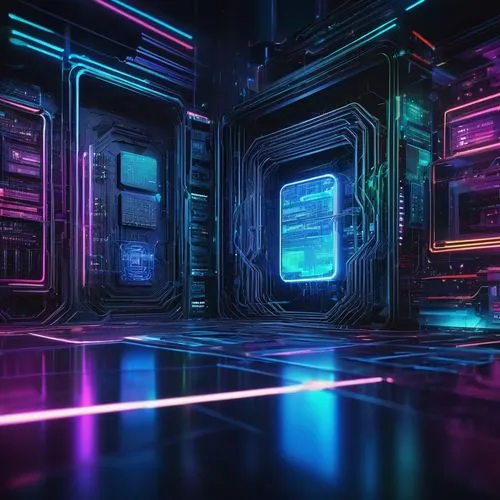 Modern multi-factor authentication architecture, futuristic digital background, sleek lines, neon lights, circuit boards, wires, motherboards, servers, data centers, virtual reality, 3D models, hologr