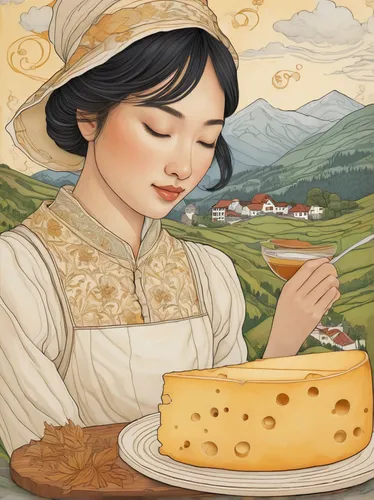 Compose a heartwarming poem about the unique flavor of Appenzeller cheese.,woman holding pie,asiago pressato,asiago,girl with bread-and-butter,emmental cheese,emmental,parmigiano-reggiano,limburger ch